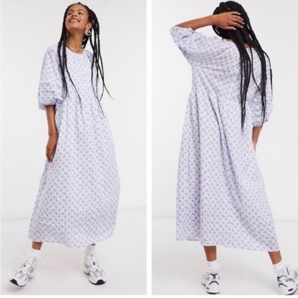 & Other Stories eco floral print smock maxi dress in white Size Sm (4-8)